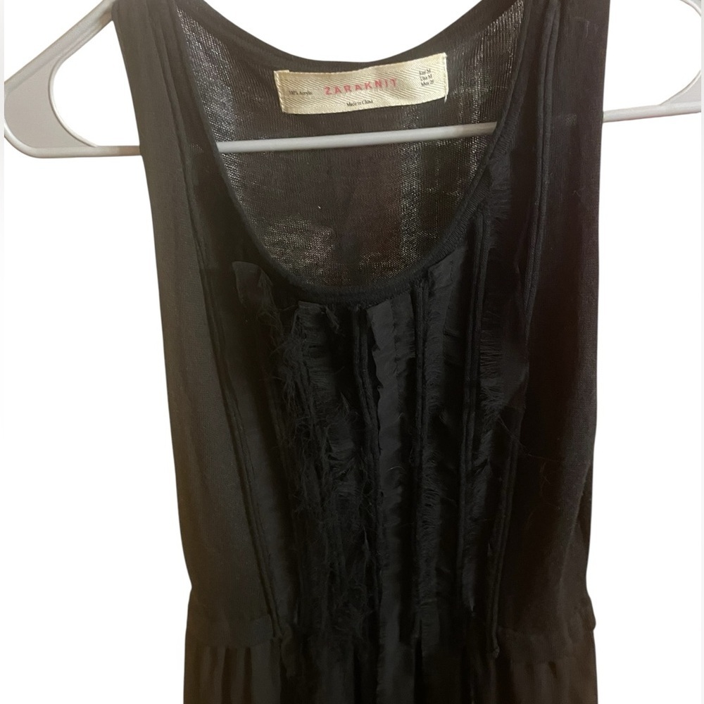 Zara Knit Black Ruffle Midi Dress Size Medium Whimsygoth Romantic Grunge - Picture 3 of 9